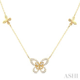 1/3 Ctw Butterfly Motif Single Cut Diamond Fashion Station Necklace in 10K Yellow Gold